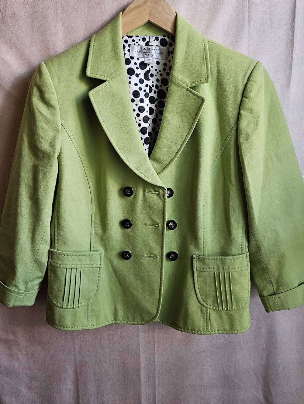 Vintage Tahari by Arthur S. Levine Lime Green Double-Breasted Blazer Jack